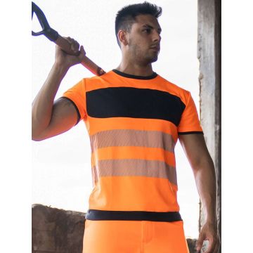 Tshirt ad alta visibilità in tessuto traforato di alta qualità con due strisce riflettenti