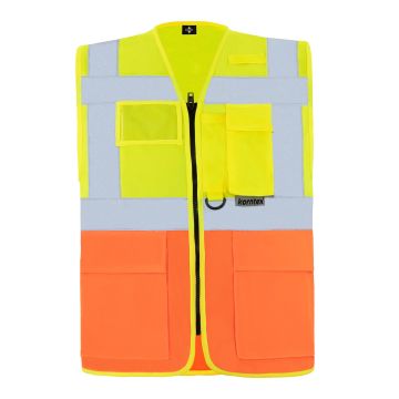Gilet Multifunzionale  KXMF gialla e arancione ad alta visibilità con fasce riflettenti, tasche e chiusura a cerniera