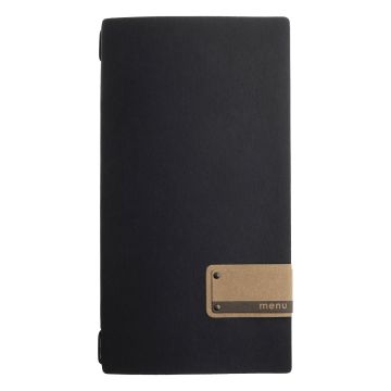 Porta Menu 17,4x31,8 cm (4RE) etichetta PATCH nera "menu" 2 buste (4 facciate) elastico nero Linea ECOMODA