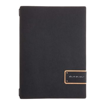 Porta Menu 23,2x31,8 cm (A4) etichetta PATCH nera "menu" 2 buste (4 facciate) elastico nero Linea ECOMODA