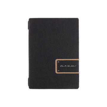 Porta Menu 16,5x23,1 cm (GOLFO) etichetta PATCH nera "menu" 2 buste (4 facciate) elastico nero Linea ECOMODA