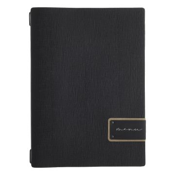 Porta Menu 23,2x31,8 cm (A4) etichetta PATCH nera "menu" 2 buste (4 facciate) elastico nero Linea CHEF