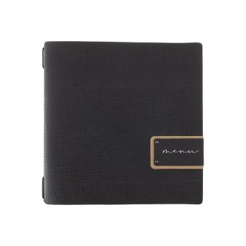 Porta Menu 23x23,1 cm (QUADRATO) etichetta PATCH nera "menu" 2 buste (4 facciate) elastico nero Linea CHEF