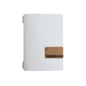 Porta Menu 16,5x23,1 cm (GOLFO) etichetta PATCH naturale "menu" 2 buste (4 facciate) elastico nero Linea FASHION