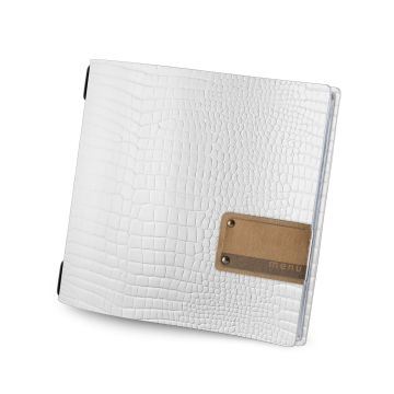 Porta Menu 23x23,1 cm (QUADRATO) etichetta PATCH naturale "menu" 2 buste (4 facciate) elastico nero Linea FASHION