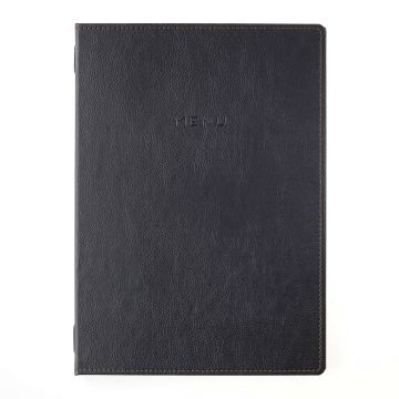 Porta Menu GOURMET24 22,7x32 cm (A4) 2 buste 4 facciate elastico nero scritta menu bassorilievo