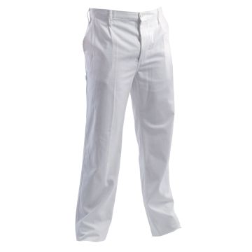 Pantalone Bianco di prima categoria, in 100% cotone massua, con chiusura della patta con bottoni coperti