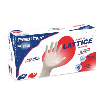 Guanti in lattice con polvere Feather Plus  - gr. 4,8 - 100 pz