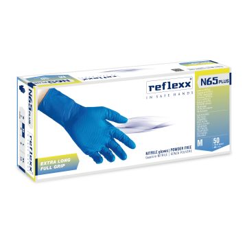 Guanti in nitrile senza polvere full grip blu Reflexx N65 - extra lungo 29 cm - gr. 9,2