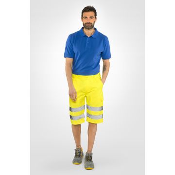 Shorts da lavoro antinfortunistico ad alta visibilità  con chiusura centrale con cerniera ed  elastico in vita
