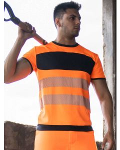 Tshirt ad alta visibilità in tessuto traforato di alta qualità con due strisce riflettenti