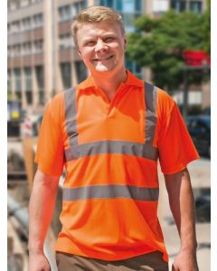 Hi-viz Polo Shirt ad alta visibilità arancione con due fasce riflettenti larghe 5 cm intorno al corpo