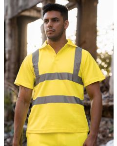 Hi-viz Polo Shirt ad alta visibilità gialla con due fasce riflettenti larghe 5 cm intorno al corpo