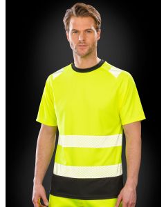 Recycled Safety T-Shirt gialla di sicurezza elasticizzata e traspirante con dettagli riflettenti