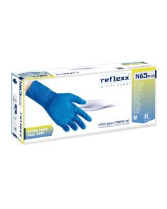 Guanti in nitrile senza polvere full grip blu Reflexx N65 - extra lungo 29 cm - gr. 9,2