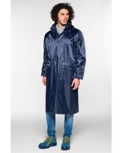 Cappotto impermeabile in nylon/pvc con cuciture termosaldate,cappuccio regolabile tramite coulisse e chiusura centrale