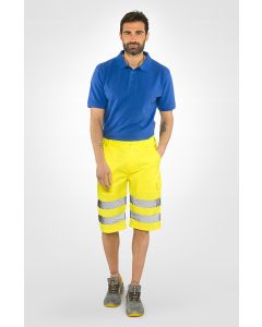 Shorts da lavoro antinfortunistico ad alta visibilità con chiusura centrale con cerniera ed elastico in vita
