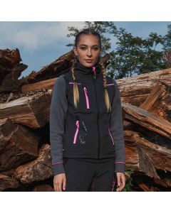 Gilet, modello Universe, in Softshell con membrana U-Tex che rende il tessuto impermeabile, fodera interna in morbido micro-ﬂeece ﬂuo e chiusura centrale
